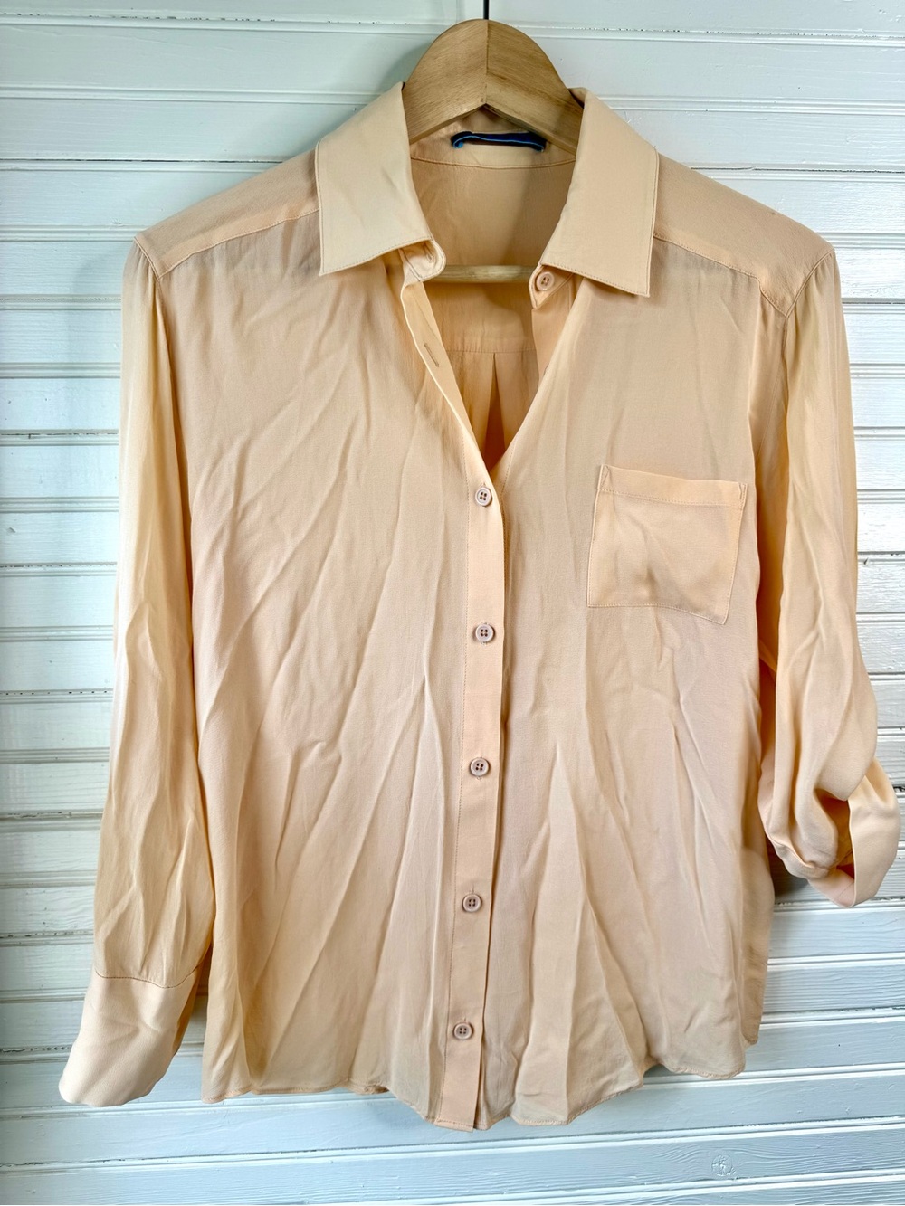 Alice & Olivia Peach Silk Button-Down Shirt Sz Small